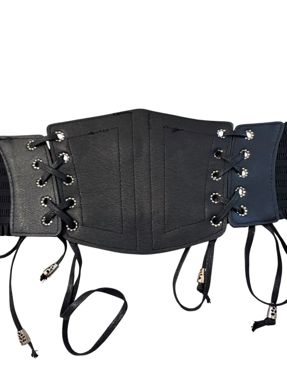 Corset Belt Size XL Black Faux Leather Stretch Lace Up Pirate Steampunk Cosplay